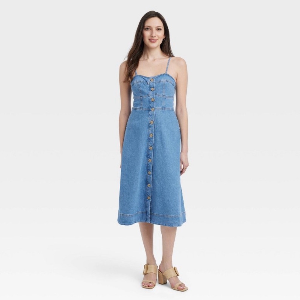 NEW Women's Denim Corset Midi A-Line Dress - Universal Thread™ Indigo size M